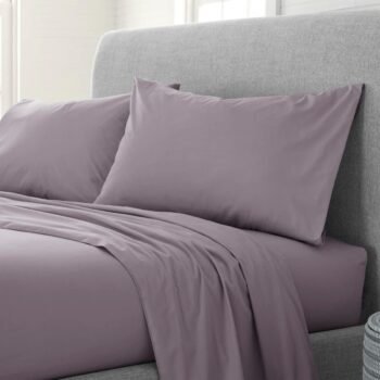 200 Thread Count Long Staple 100% Organic Cotton 3 Piece Twin Bed Sheet Set - 1 Fitted Sheet, 1 Flat Sheet, 1 Pillow case - Hotel Quality Fade Resistant - Twin Size Sheet Set (Twin, Purple)